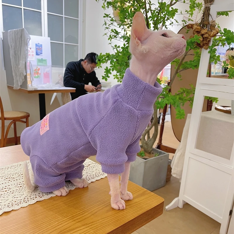 Fleece-Mantel für Sphynx-Katzen, warmer Sweatshirt, 4-beiniger Overall für Kätzchen und Hunde, weiche Freizeitkleidung für männliche Katzen, Devon Rex-Pullover. – Detail 19