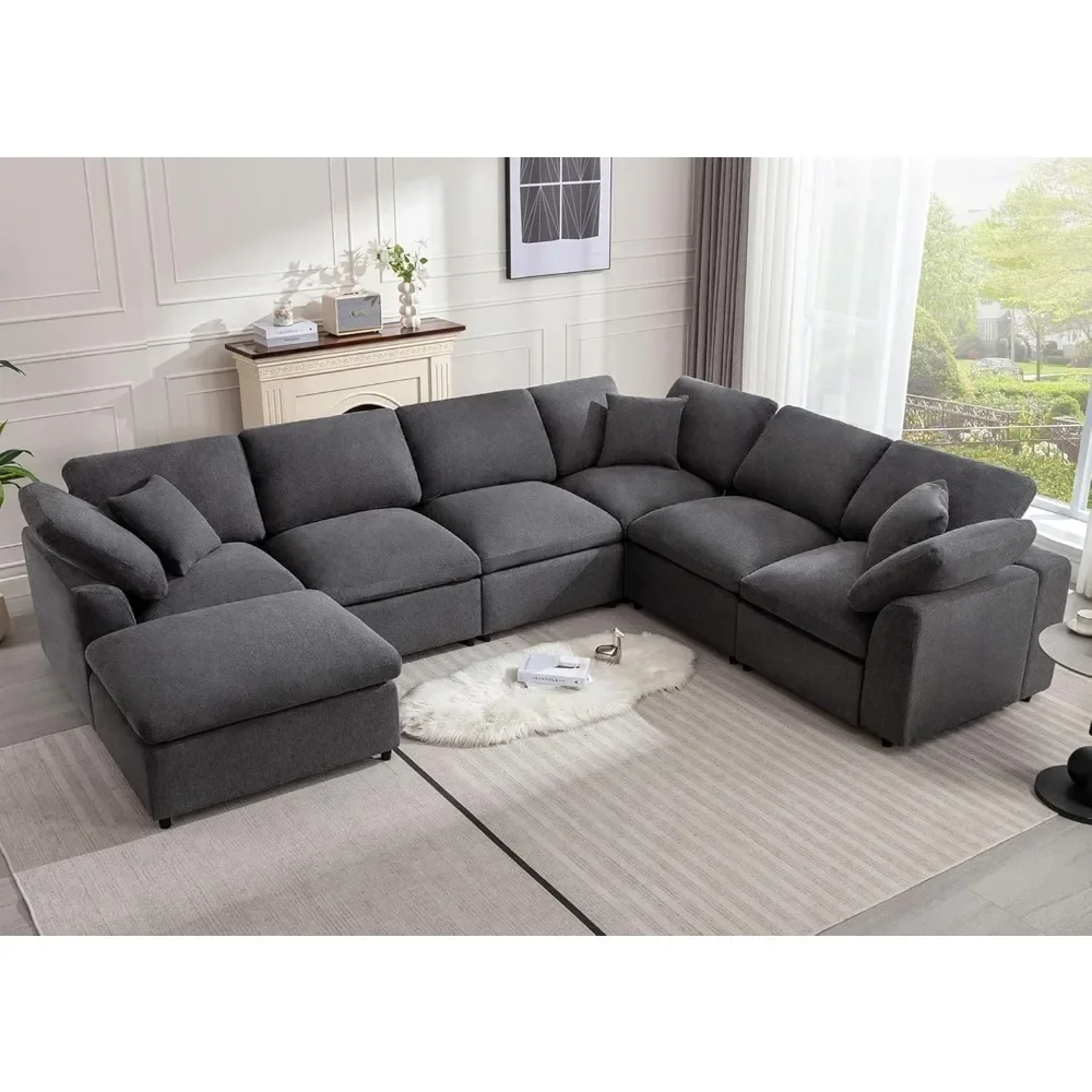 Modular Sectional Sofa Modern Oversized Cloud Couch with Movable Ottoman 7 Seater L-Shaped Sofas Comfy Couches for Living Room