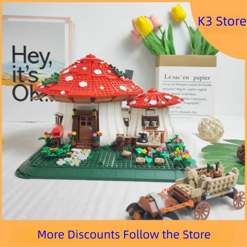 

Красный грибной домик, мелкие частицы, микро частицы, детские строительные блоки, развивающие игрушки, украшения