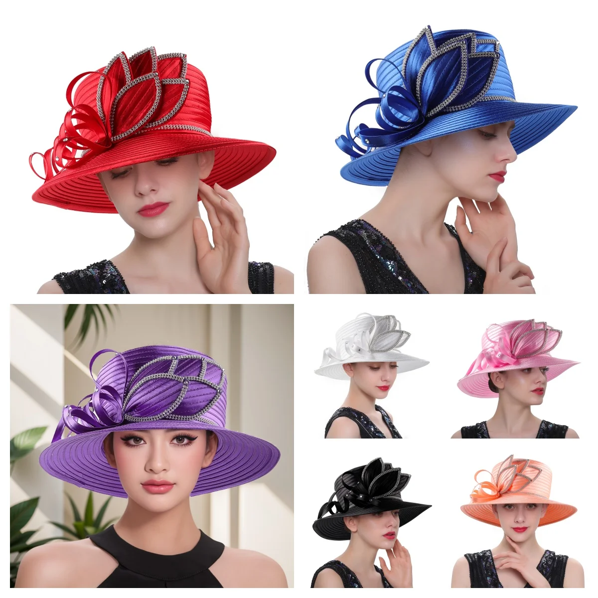 Unikalna konstrukcja Kobiety Satynowy kapelusz kościelny Elegancka fotografia ślubna Cylinder Kobieta Bankiet Fancy Fascinator Formalny kapelusz Kobieta
