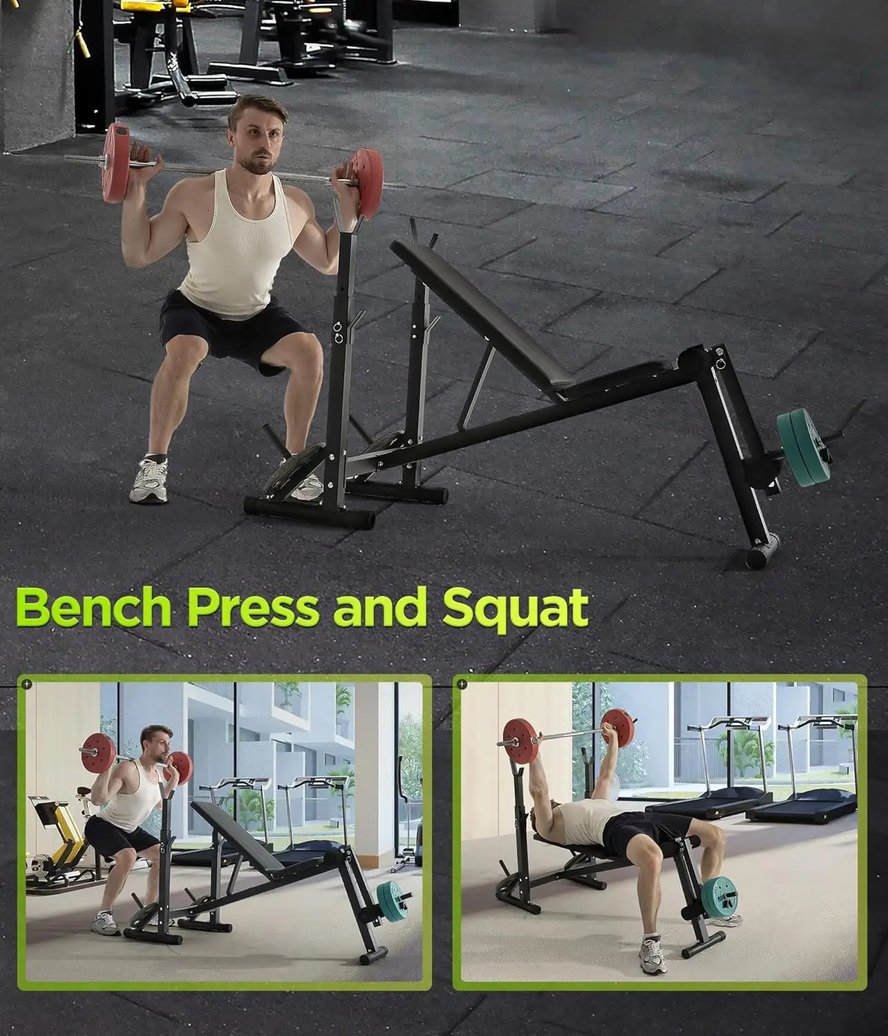 600LBS Incline Weight Bench Set with Rack 4-in-1 Adjustable Workout Bench with Leg Extention for Bench press Curl and Ab Workout