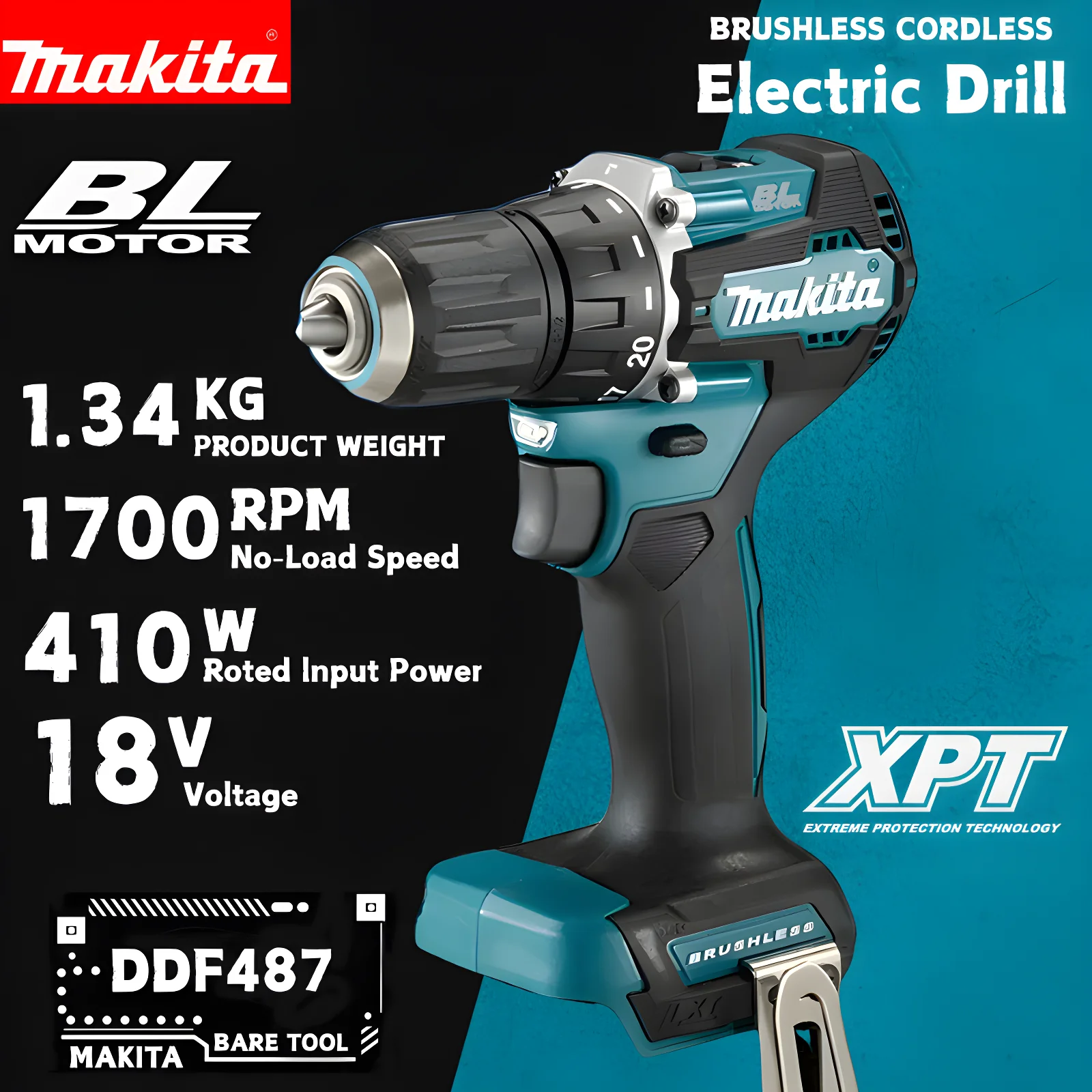 

Оригинальная аккумуляторная дрель Makita DDF487, бесщеточная электрическая ударная отвертка, перезаряжаемый электроинструмент 18 В с аккумулятором