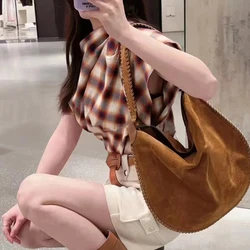 New Brown Saddle Bag Brand Designer Luxury Fashion Tote Bag For Women New High Quality Leather Woven Large Capacity Diagonal Bag