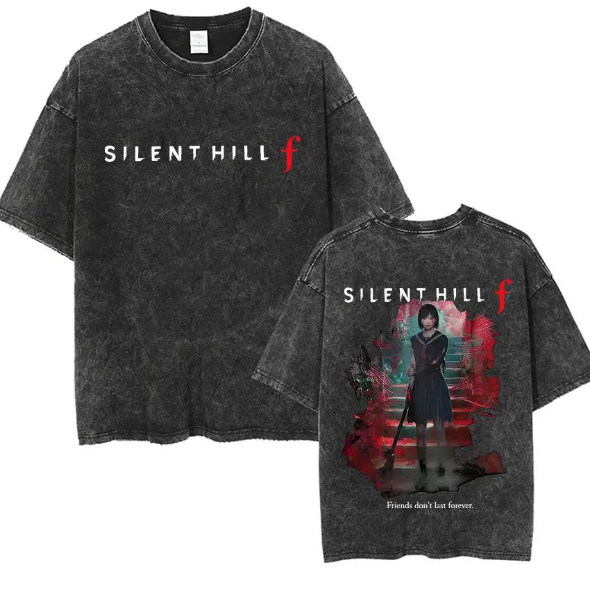 Silent Hill F Vintage lavé T-shirt hommes femmes gothique classique imprimé vêtements T-shirts Hip Hop Cosplay Fans T-shirt à manches courtes