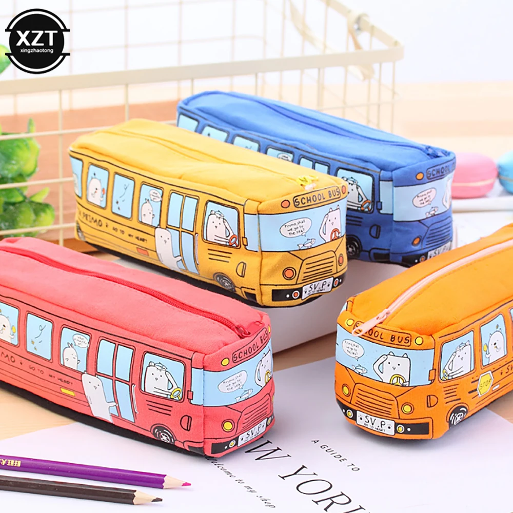 Schattige Bus Etui Canvas Briefpapier Doos Grote Capaciteit Pen Tas School Etuis Voor Kinderen Pen Case Kawaii Student Geschenken