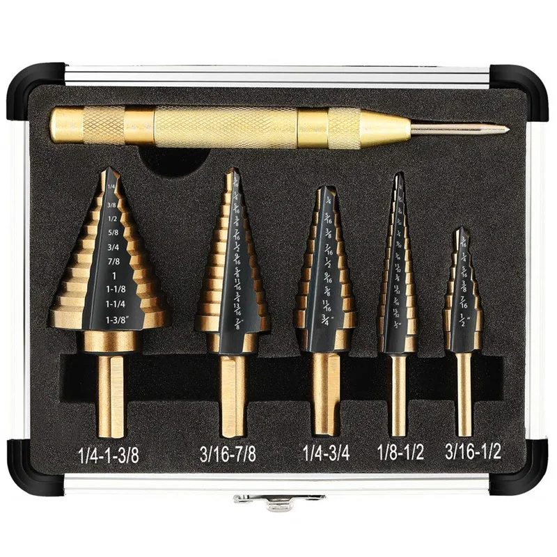 HSS 4241 Cobalt Step Drill Bit Set 5/6Pcs Drill Bits Aluminum Box Metal Drilling Hole Tools for Metal lron Copper Plastic & Wood