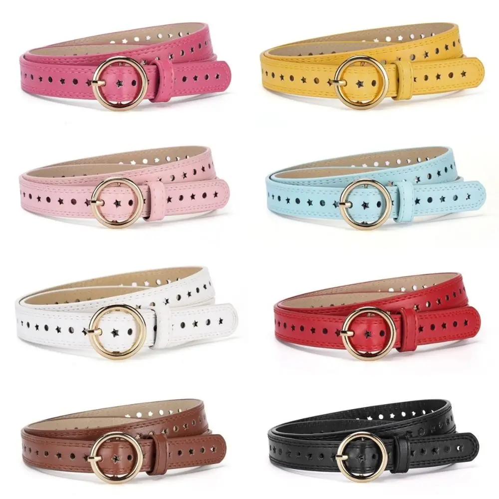 New Colorful Children's Dress Belt Round Buckle Perforated Design Five-Pointed Star Belt Versatile Minimalist Waist Belt Gift