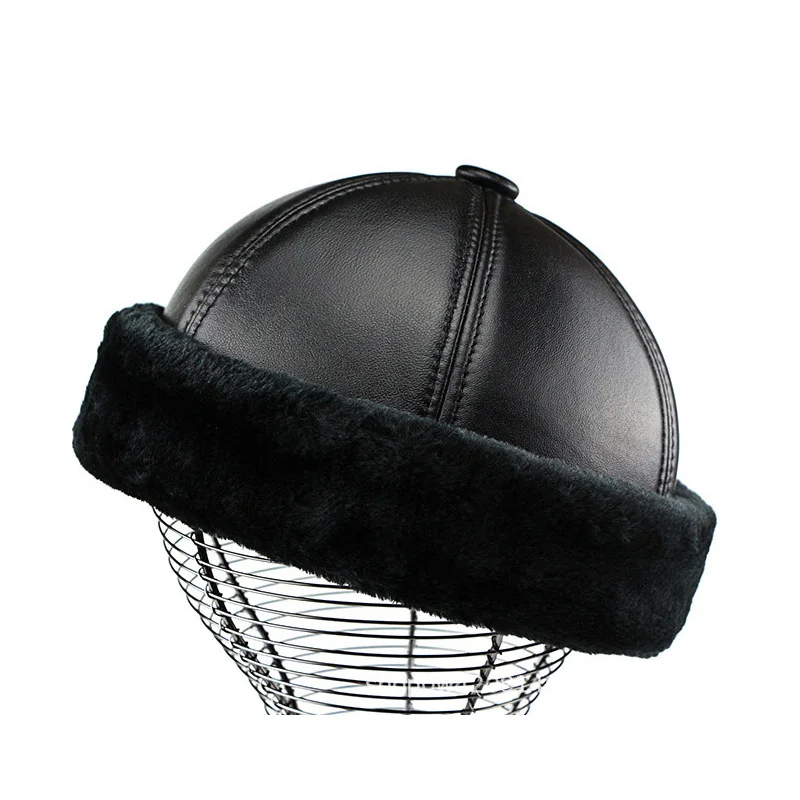 قبعة شتوية بدون إطار من جلد البقر الأصلي الفاخر للجنسين |   قبعة دافئة مقاومة للرياح صديقة للكبار مع هدية دافئة قابلة للتعديل