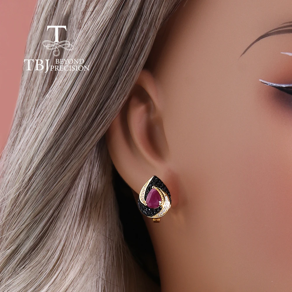 925 فضة المرأة أقراط مشبك الكمثرى الطبيعية 5*7 مللي متر روبي الأحجار الكريمة الحقيقية خمر تصميم غرامة مجوهرات لهدايا عيد الميلاد