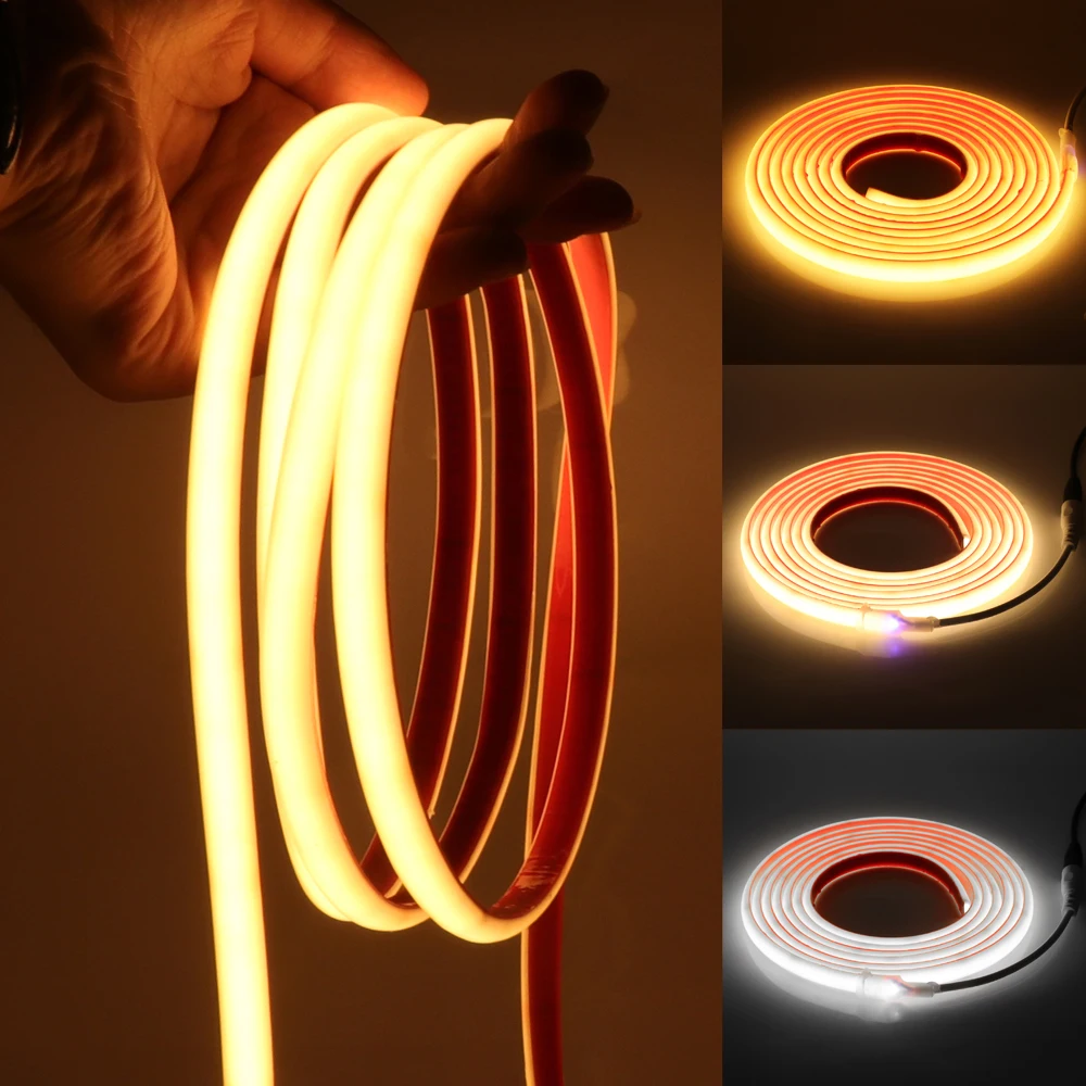 IP68 กันน้ํา COB LED Strip Neon Light 12V 24V 320 LEDs/M ริบบิ้นแบบยืดหยุ่นเทป RA90 ความหนาแน่นสูง Liner แสง 3000 K-6000 K