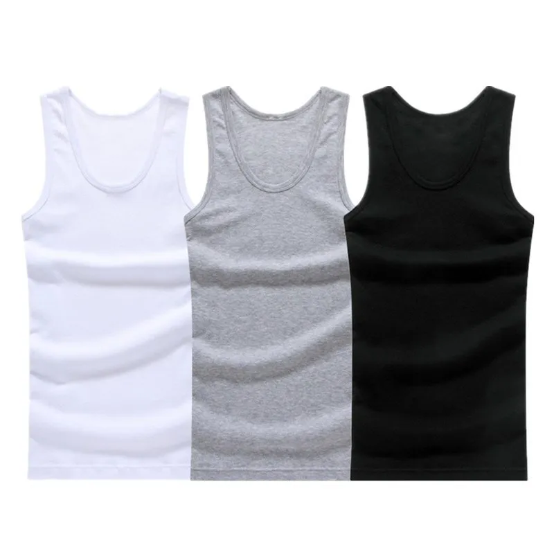 Hot Sale 3pcs/lot Cotton Male Underwear Sleeveless Tank Top Solid Muscle Vest Undershirts O-neck Gymclothing T-shirt men\'s vest