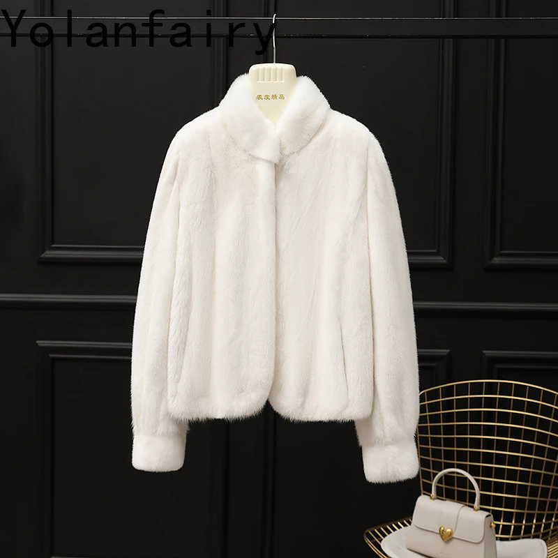 YOLANFAIRY Whole Mink Real Fur Coat Woman Luxury 2025 Winter Stand Collar Natural Mink Fur Jacket Short Black Fur Coats Casacos