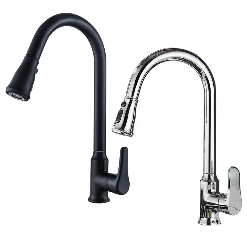 Copper‑Paint Pull‑Out Kitchen Sink Faucet, Retractable Two‑Speed Hot & Cold Dish Washing Tap For Household Home Decor