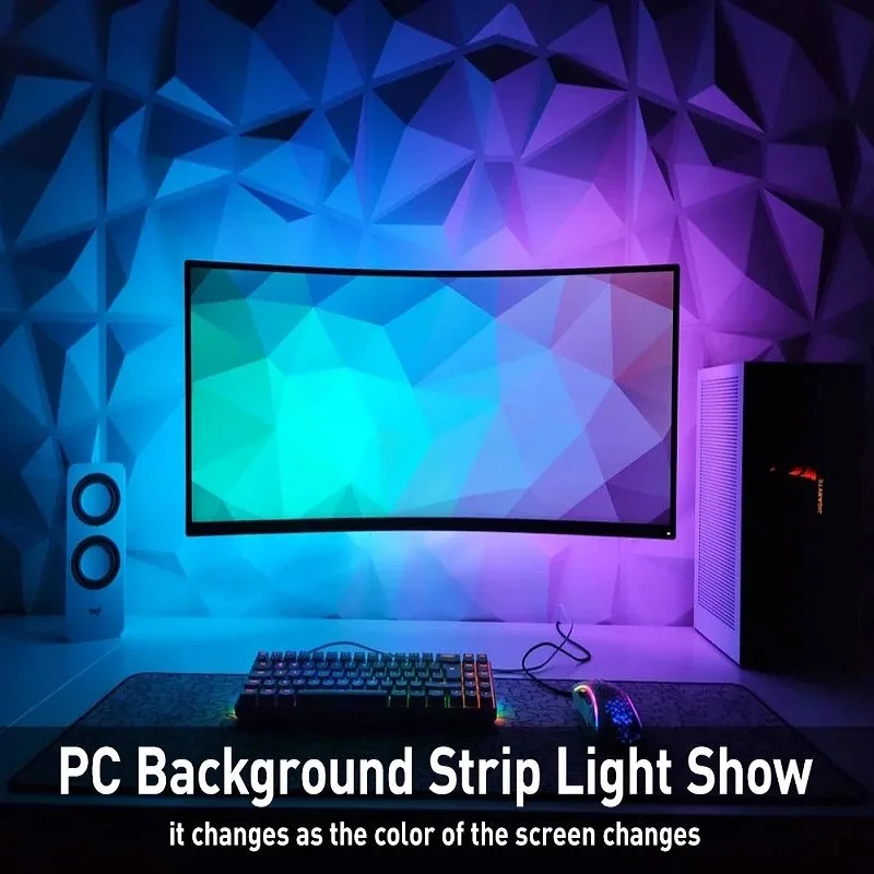 1-5M RGBIC LED Strips PC Background Computer Light Strip USB DC5V Monitor Screen Color Sync Smart Control Ambient Decor Lamp