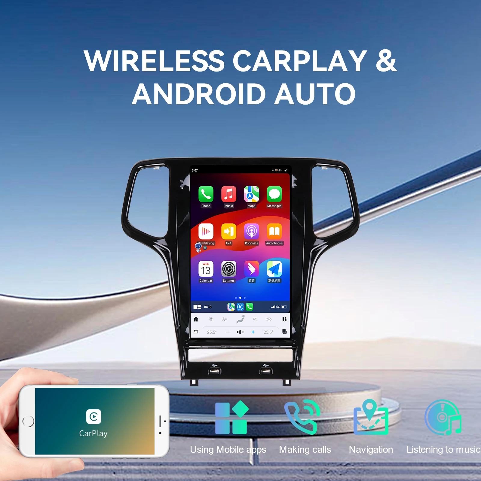 Android 13 8+256GB 13.6inch Screen CarPlay For Jeep Cherokee 2010-2023 Auto Car Radio Multimedia Recorder Player Navigation GPS