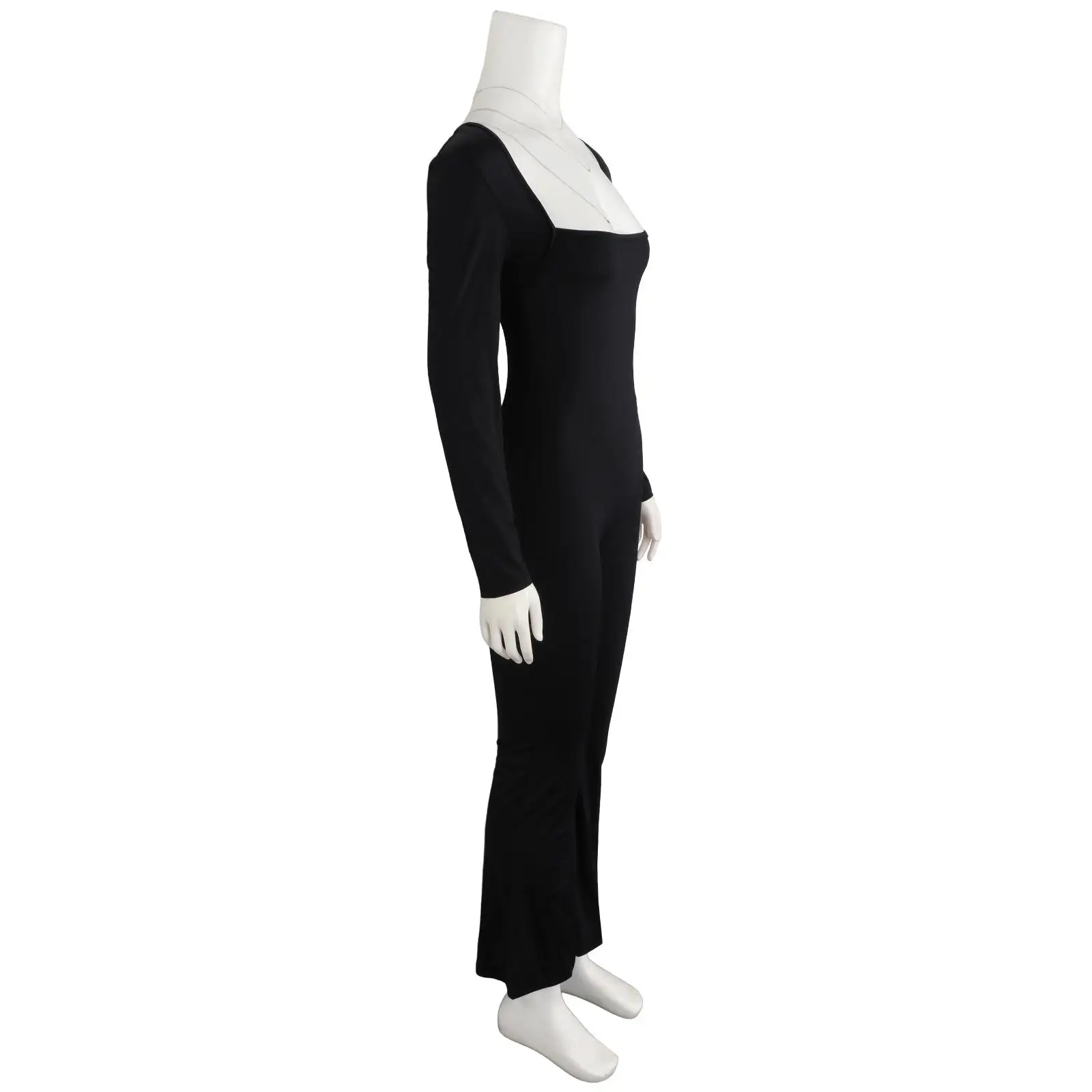 Square Neck Long Sleeve Jumpsuit for Women Flared Bottom Yoga Romper Suit for Family Party and Daily Wear