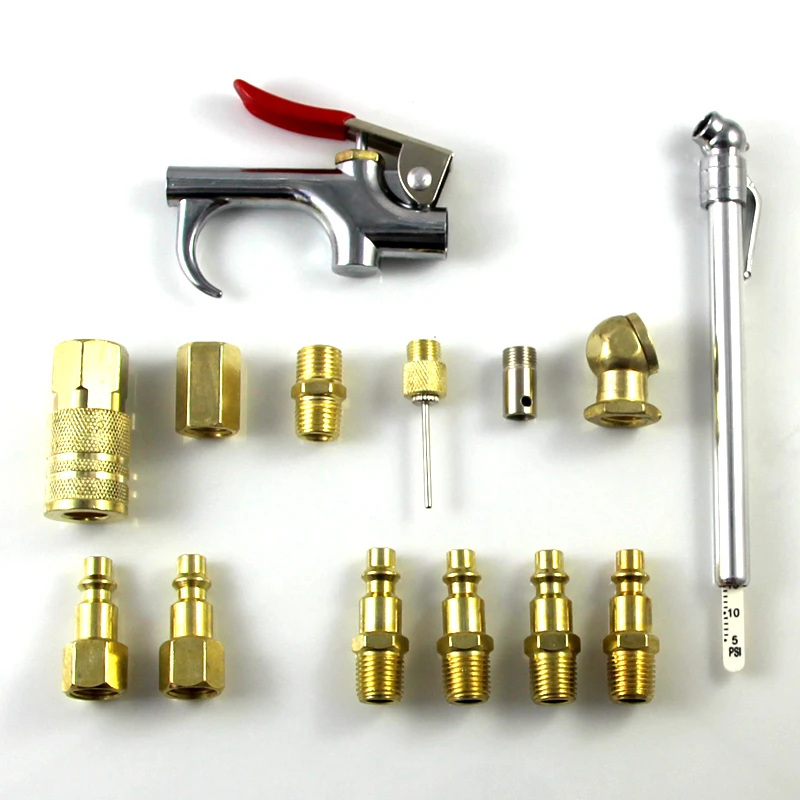 14pcs/Kit Air Tools Kits Air Blow Gun Tire Measure Gauge US Type Air Quick Connector Pneumatic Air Compressor Accessories