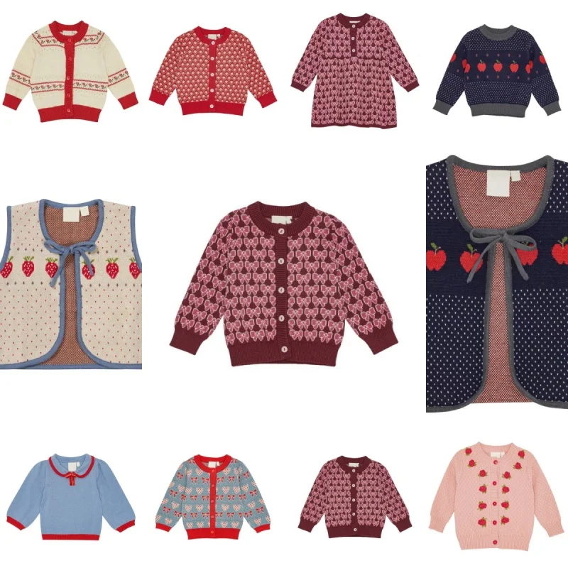 

AW25 Детский FL, новый осенне-зимний однобортный вязаный кардиган с длинными рукавами и круглым вырезом для мальчиков и девочек