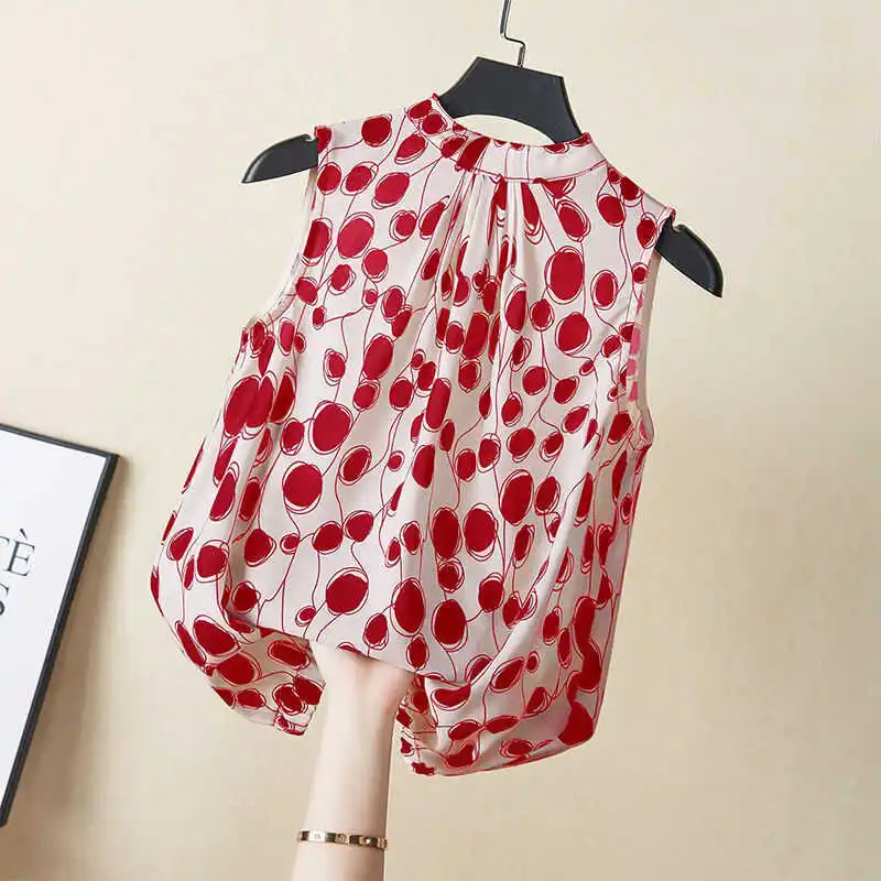 Summer New Korean Style off Shoulder Sleeveless Floral Print Loose Top Sweet Short Shirt Commute Style Fashionable Belly Cover