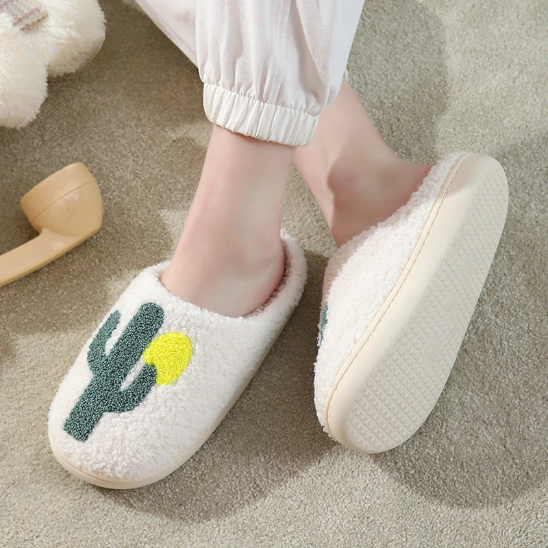 2023 New Style Comfortable Home Cactus Warm Winter Cotton Slippers Couple Men and Women Thick-soled Cotton Shoes Non-slip