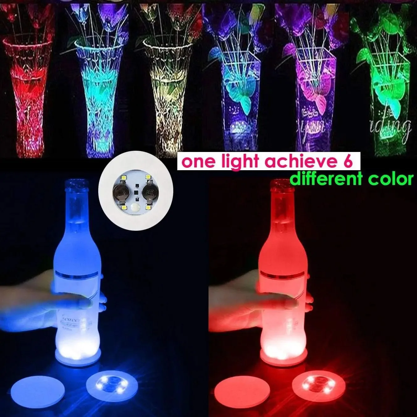 1-300PCS LED Coaster Lights Colorful Glowing Wine Bottle Stickers Bar Wedding Party Lighting Glowing Wine Bottle Stickers