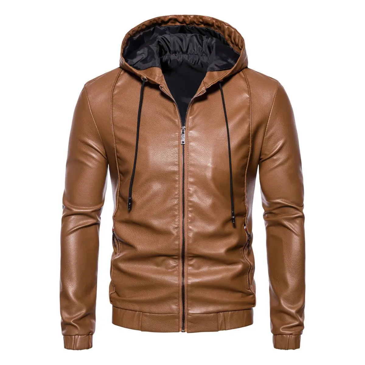 2024 Men's Autumn/Winter New Korean Edition Thin Velvet Leather Jacket Trendy Casual Motorcycle Coat
