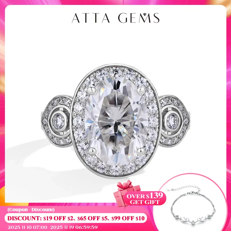 

ATTAGEMS Top Quality 8.0CT Oval Cut Moissanite Ring for Women Full D VVS1 Sparkling Diamond S925 Sterling Silver Wedding Jewelry