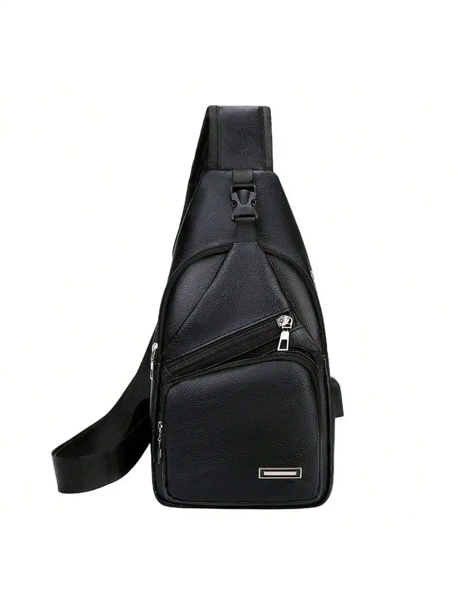 Mens Sling Bag With USB Port, Multi-Compartment Shoulder Bag, Adjustable Strap For Travel Gym Hiking