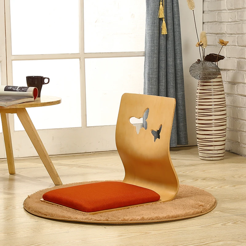 4pcs/lot Japanese Style Legless Chair Thick Cushion Seat Living Room Furniture Asian Tatami Floor Zaisu Chair Natural Finish image 2
