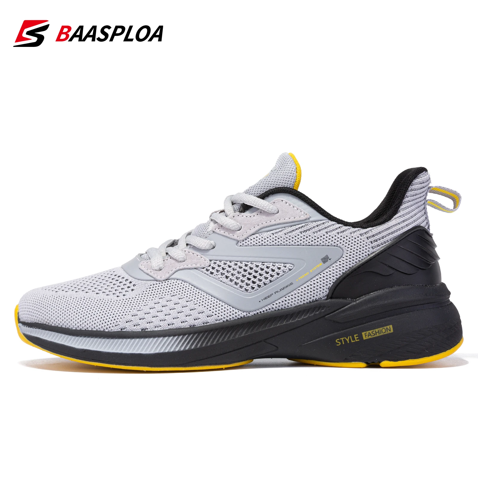 Baasploa Fashion Men\\\'s Sneaker Comfortable Running Shoes Breathable Knit Mesh Tenis Sneaker Light Shock Absorption Casual Shoes