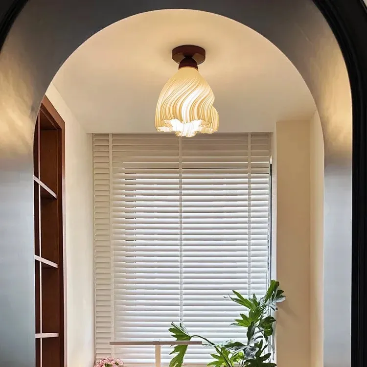 Walnut Ceiling Light Dimmable Full Spectrum Eye-Caring Vintage for Entryway Hallway Balcony B&B Home Decor
