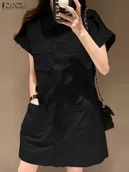 Fashion Korean Summer Cargo Dress ZANZEA Women Short Sleeve Turn Down Collar Sundress Casual Solid Party Vestido Shirt Dresses