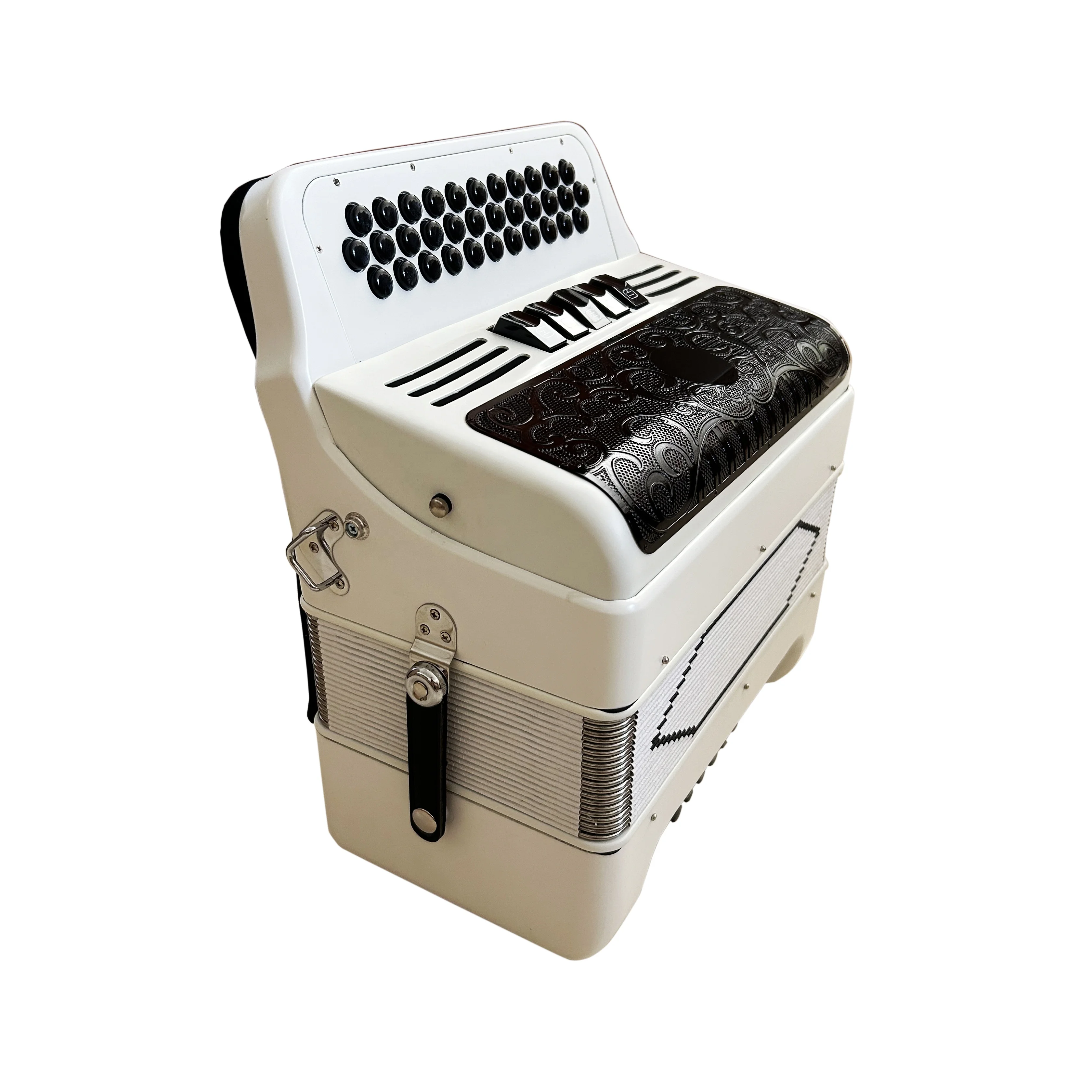 Diatonic Accordion Instrument 34 Buttons 12 Bass 5 Registers Matt White Body Black Grill Black Buttons Customized
