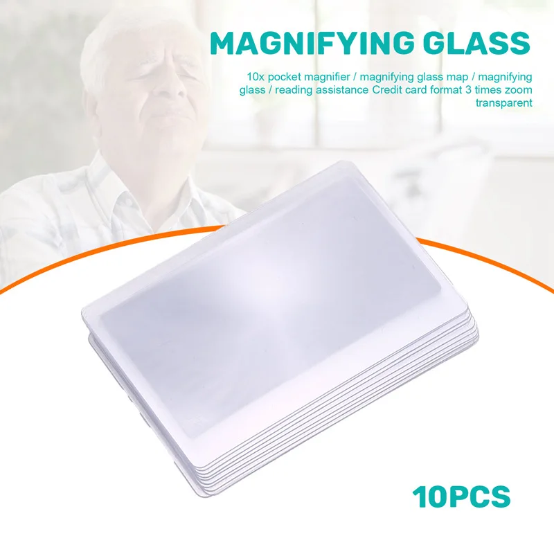 10X Pocket Magnifier / Magnifying Glass Map / Magnifying Glass / Reading Assistance Credit Card Format 3 Times Zoom Transparent