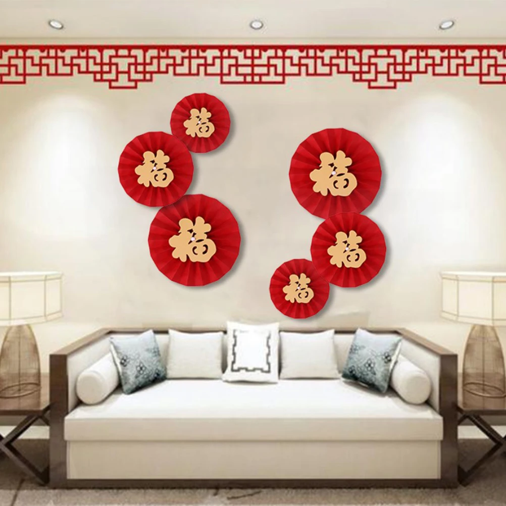 

Window Flowers and Character Decoration New Years Stickers Decorate Red Cardboard