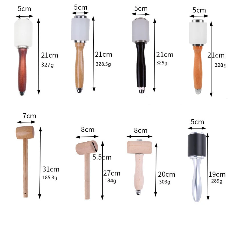 LMDZ 20 Styles Leather Craft Carving Hammer Wooden Handle Nylon Mallet Punching Cutting Tools For Stamping Sew Leather Cowhide