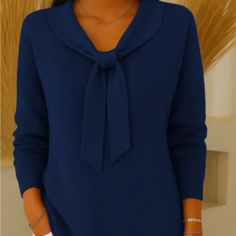 جديد خريف وشتاء 2025 بلوزات نسائية محبوكة غير رسمية للتنقل عصرية بلون سادة وياقة دمية وأكمام طويلة بلوفر فضفاض #5