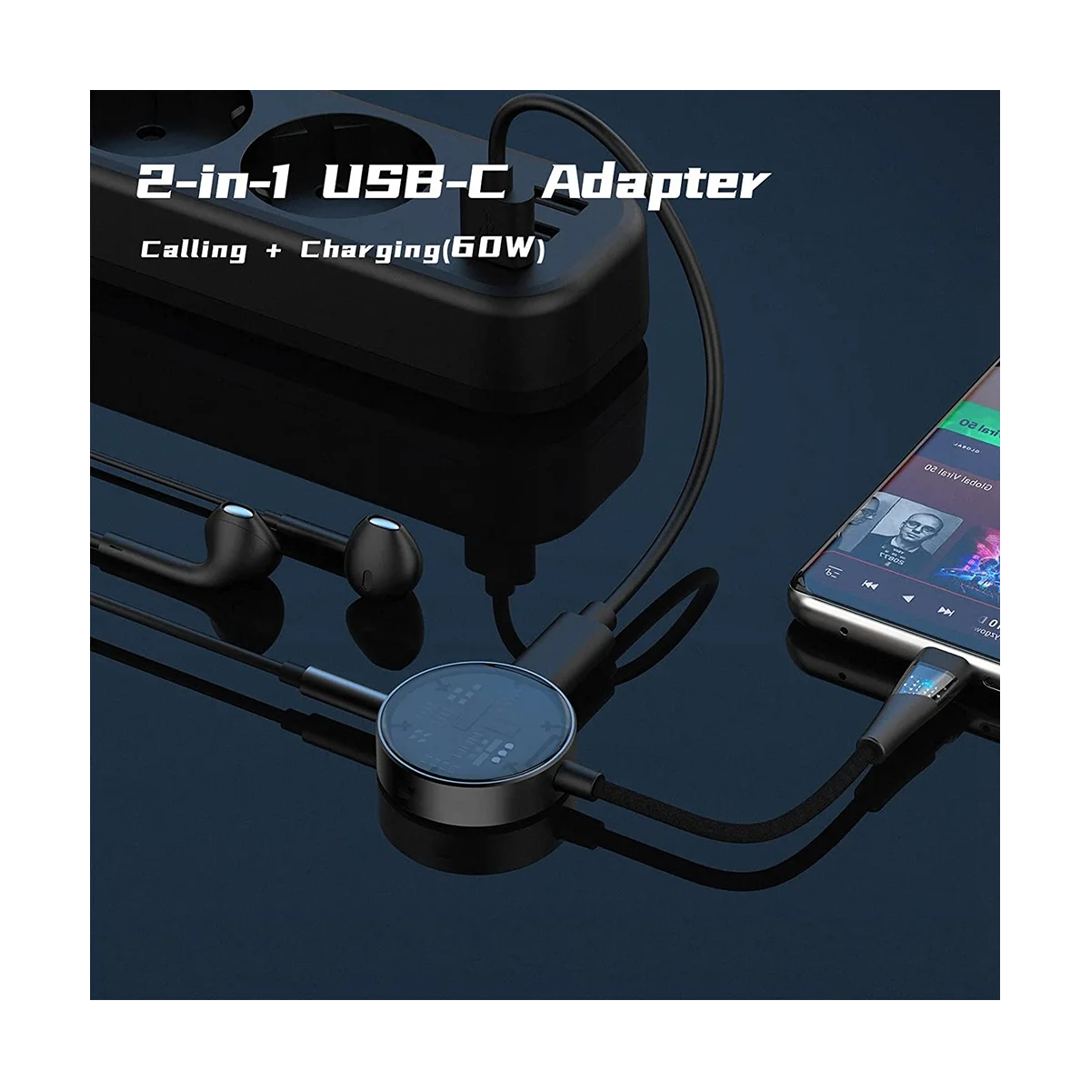 A57G-USB C To 3.5Mm Headphone and Charger Adapter,2-In-1 Hub USB Type C To AUX/Mic and PD 3.0 60W Fast Charging Splitter