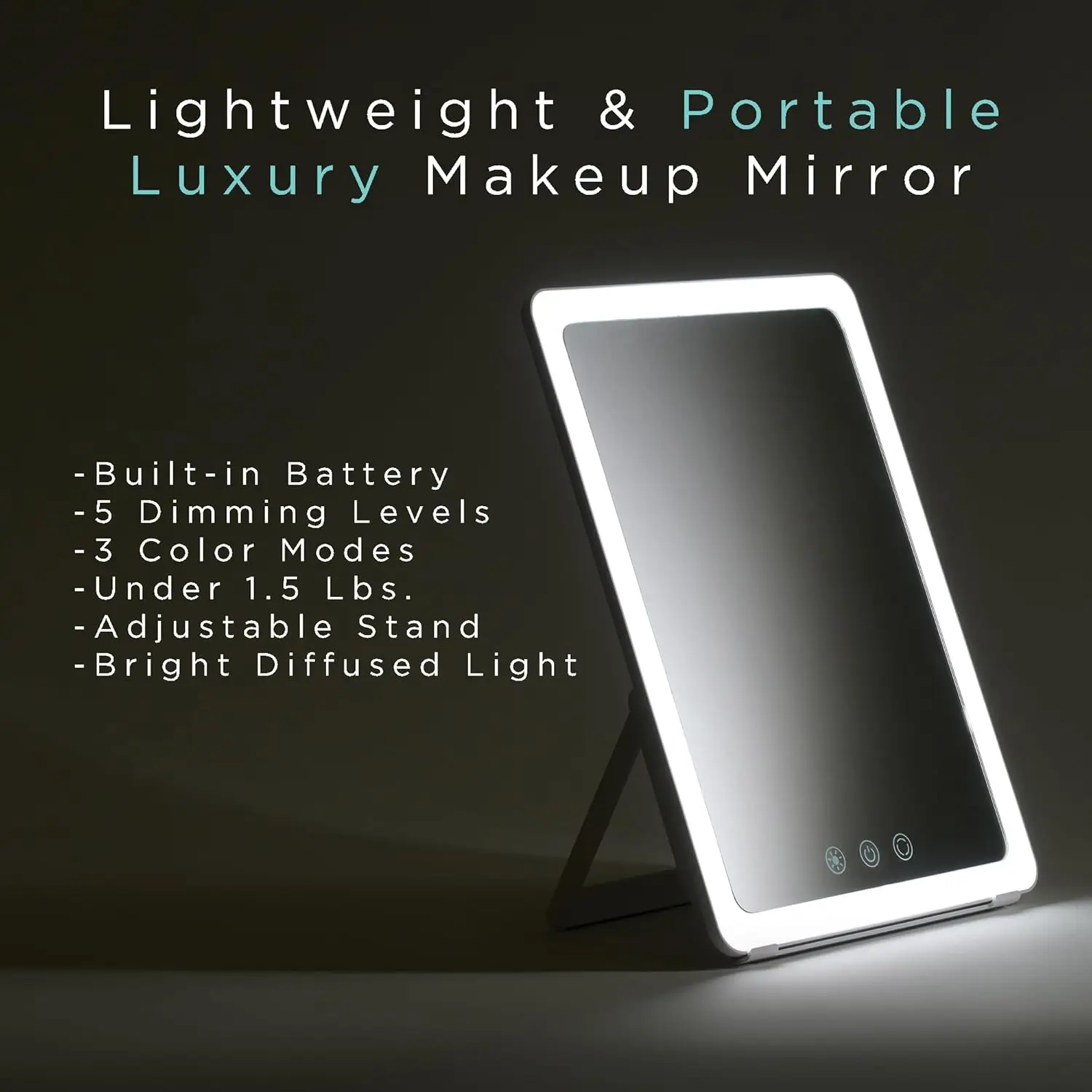 Portable Makeup Mirror With Adjustable Stand, Dimmable Led Lighting, 3 Color Modes, And Touch Control – Perfect For Travel,