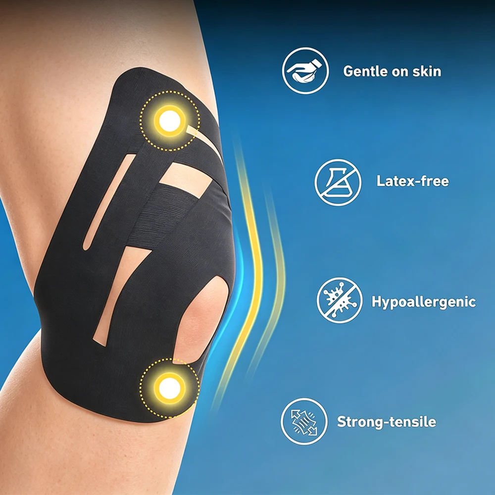 10-50PCS Elastic Precut Knee Kinesiology Support Tape, Athletic Compression Knee Tape for Fitness Sports Training and Recovery