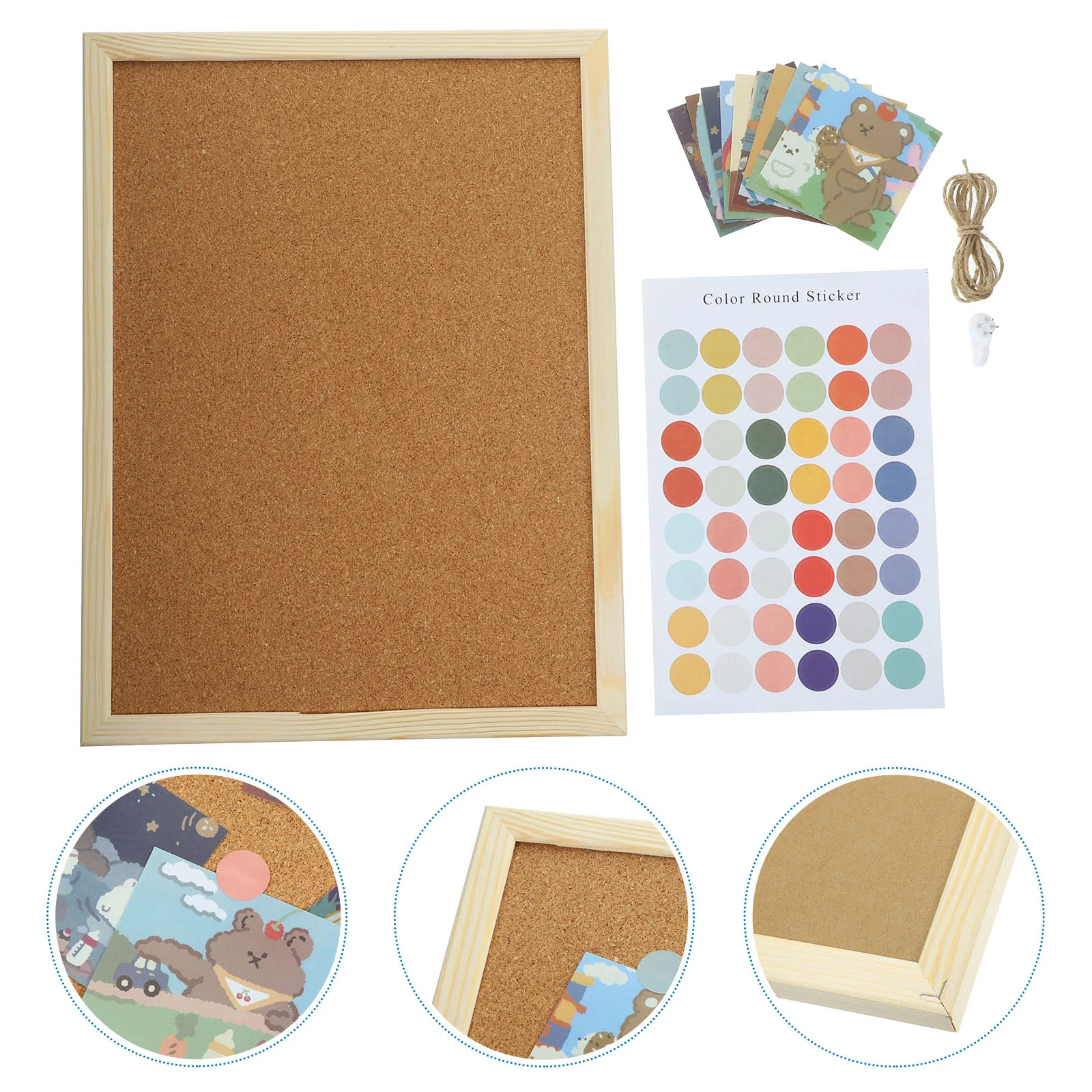 Office Home Teaching Set Wooden Thumbtack Board Kindergarten Photo Wall Hanging Cork 1pcs Notice Memo Message Bulletin