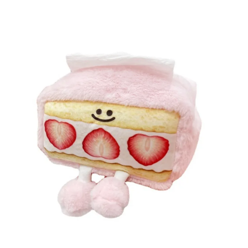 Cute Plush Tissue Box Strawberry Cartoon Plush Desktop Tissue Storage Bag