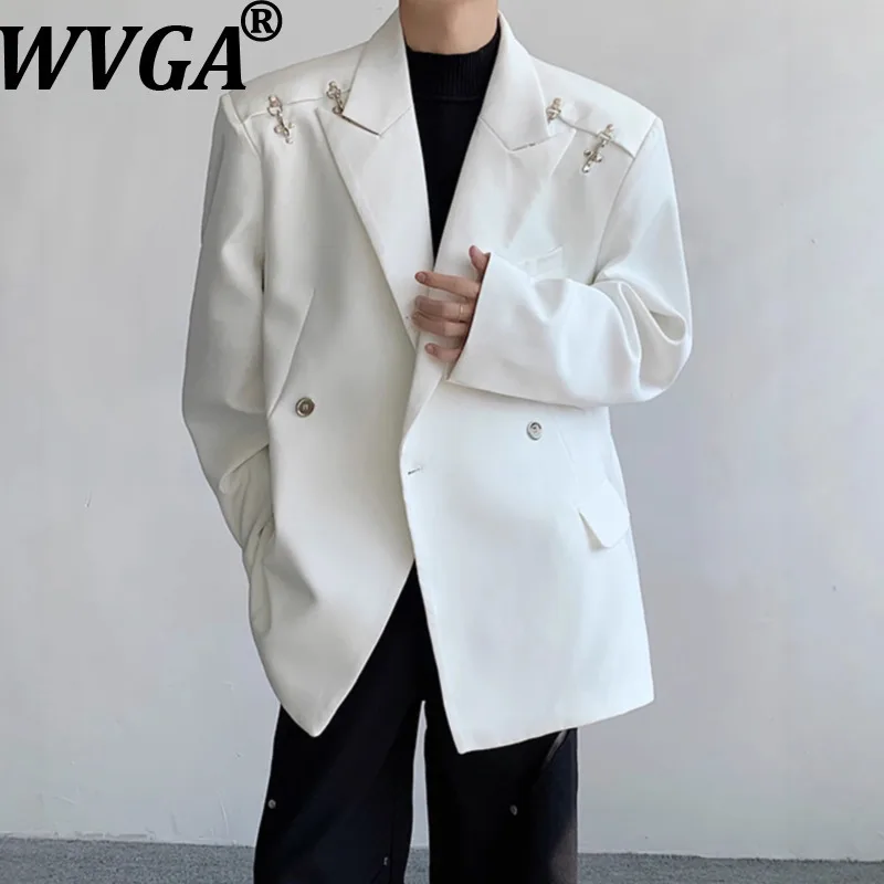 

WVGA Spring Autumn New Men Tide Turn-Down Collar Blazer Niche Chic Casual Shoulder Padded Long Sleeve Suit Jacket Ins Y2K W15461