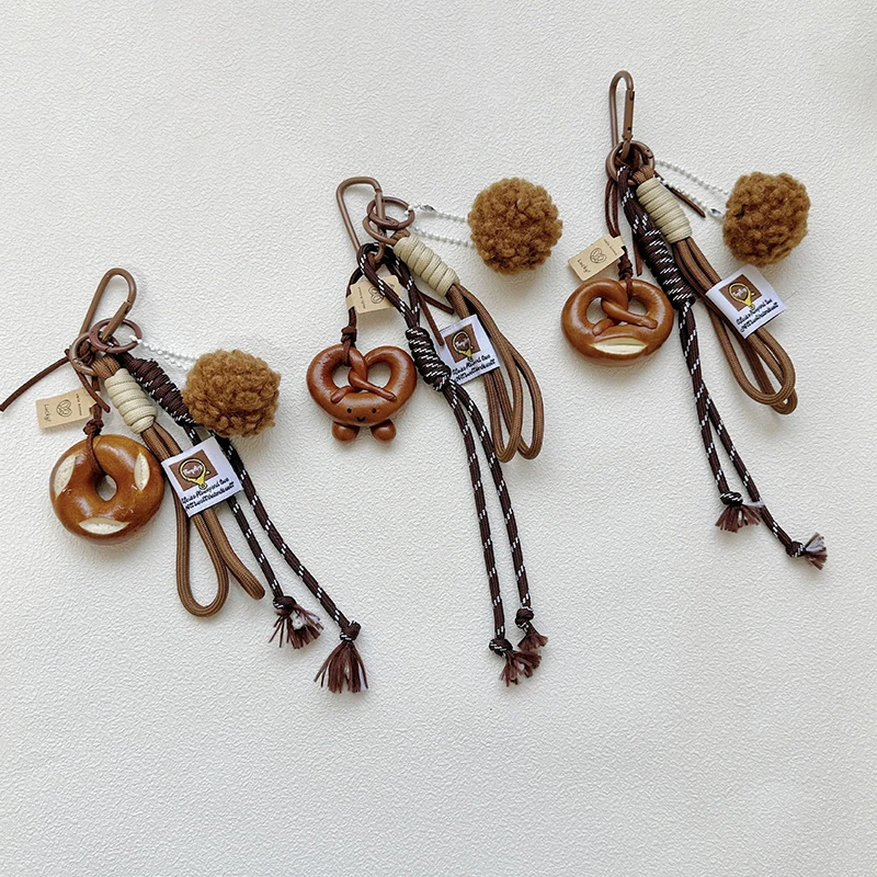 Fashion Premium Style Miu Series Soda Bread Donut Pendant Keychain Cute Dark Coffee Bagel Braided Knot Niche Hand String Keyring