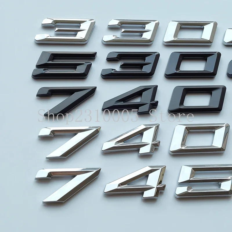 New Font Numbers Letters 330e 530e 740e 740Le 745Le Top ABS Emblem for e-car Electric Power Car Trunk Nameplate Logo Sticker