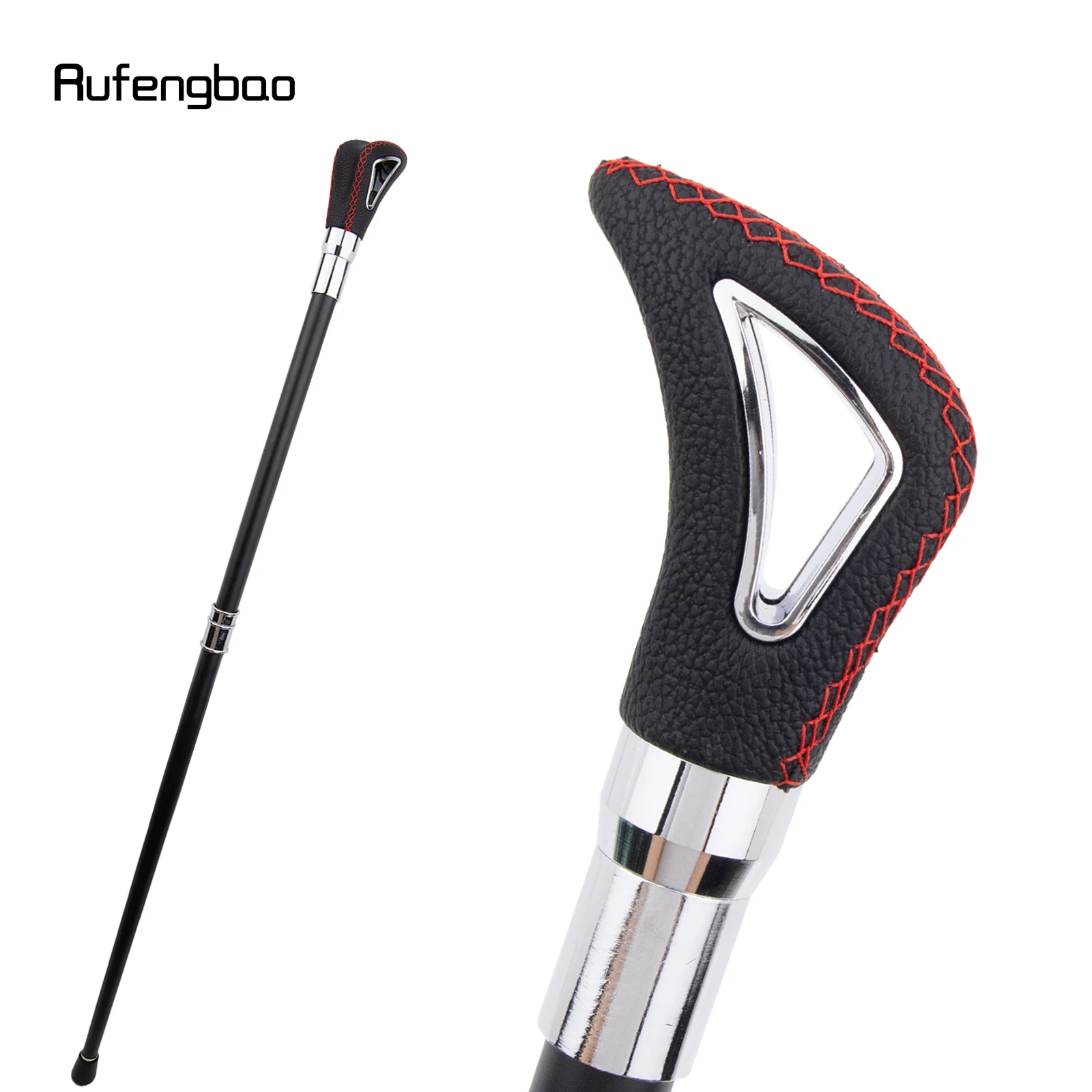 

Black Red Leather Silver Cane Fashion Decorative Stick Gentleman Elegant Cosplay Cane Crosier Performance Stage Cane 93cm