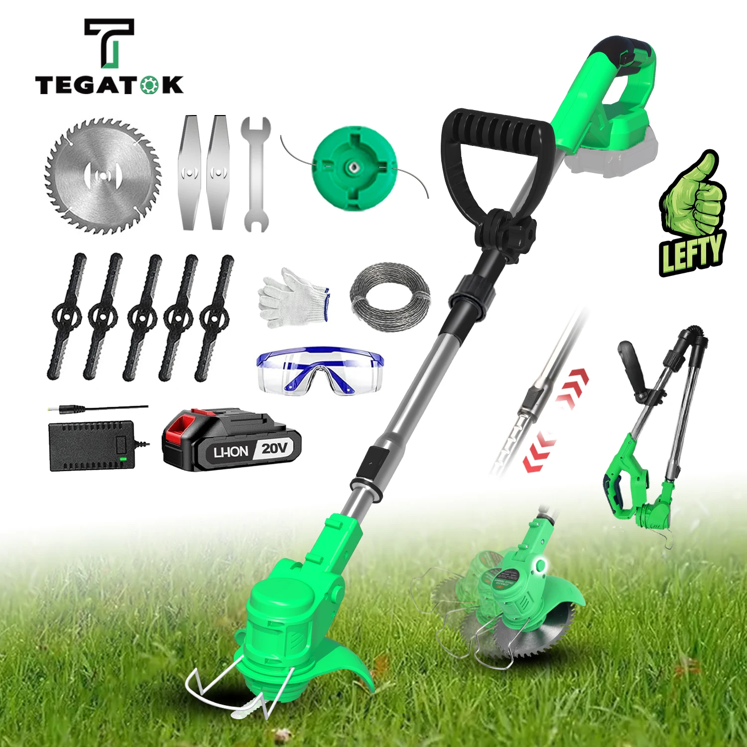 Tegatok  Battery Powered, 4-in-1 Home Cordless Electric Weeder, 1 2.0AH Lithium ion Battery,Home, Work, Countryside Tools.