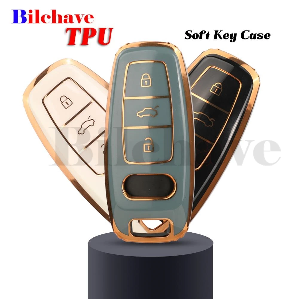 jingyuqin TPU For Audi A6 A7 A8 E-tron Q5 Q8 C8 D5 Gold Edge Design Holder Protector Accessories Car Key Case Cover Shell Fob