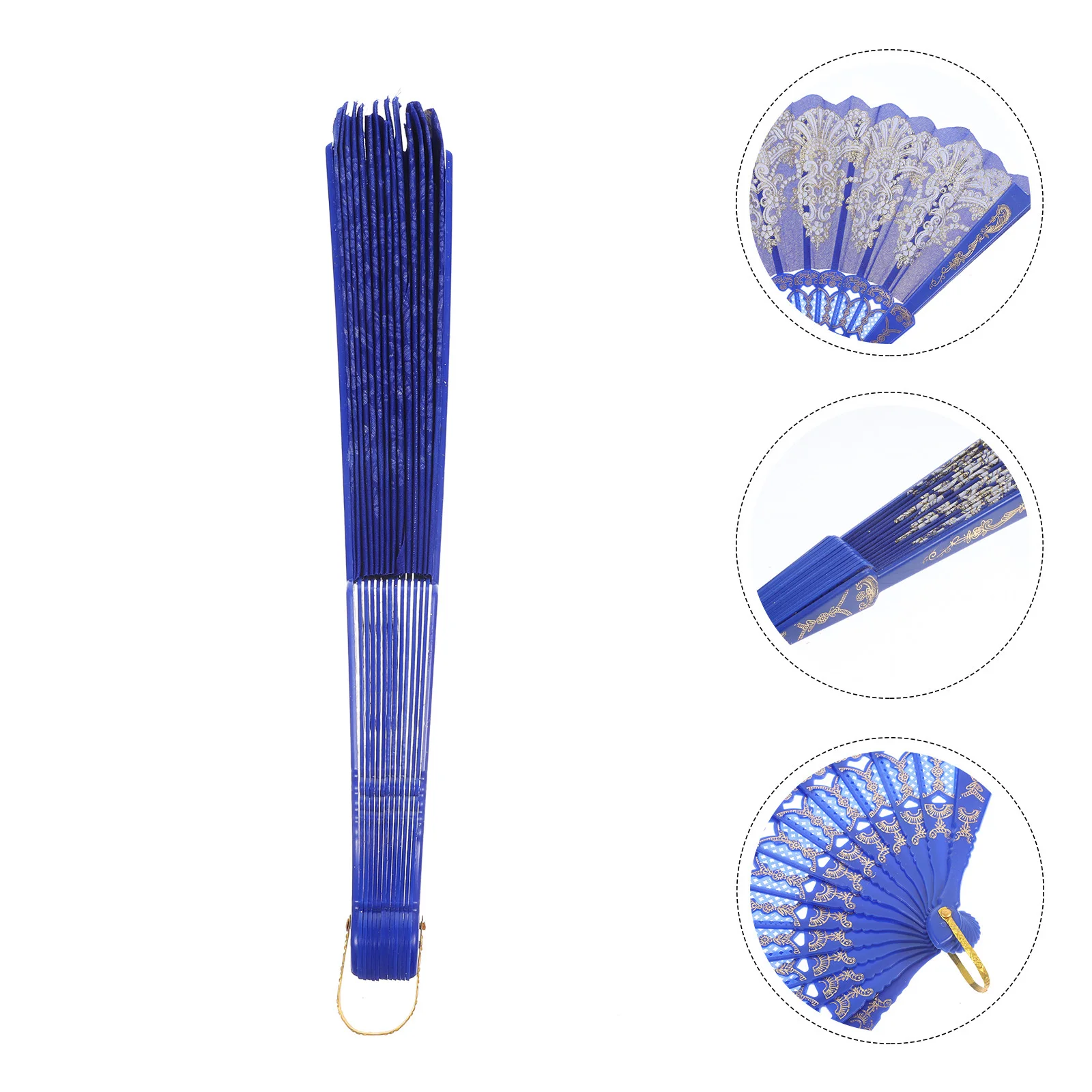 

Large Chinese Folding Fan Plastic Design Single-Sided Printed Festival Performance Vintage White Hand Fan Gift Decoration Blue