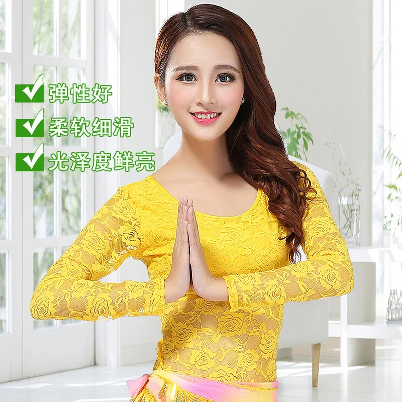 1pcs/lot woman lace latin dancing top lady solid long sleeve training dancing top